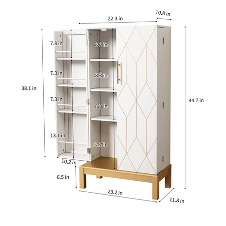HOLTICO 45'' Storage Cabinet with Doors and Adjustable Shelves,Food Pantry Cabinet for Kitchen,Dining Room,Living Room and Garage,Gold Lines and Legs, White. HOLTICO