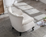 Kmax Cream Accent Chair Velvet Wingback Chair with Pillow Nail-Head Channel Tufted Oversized Club Chair for Living Room Bedroom Guest Room Kmax