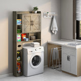 Vabches Grey Farmhouse Over The Toilet Storage Cabinet with Barn Doors and Toilet Paper Holder Vabches