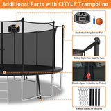 CITYLE 1500LBS 16FT Tranpoline for Kids and Adults Tranpoline with 6 Wind Stakes, Safety Enclosure Net, Basketball Hoop, Ball and Ladder, Heavy Duty Outdoor Recreational Tranpolines, Black CITYLE