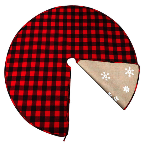 OurWarm 48 Inch Christmas Tree Skirt Red and Black Buffalo Plaid Christmas Tree Skirt, Double Sided Burlap Tree Skirt Snowflake Xmas Tree Skirt for Holiday Rustic Vintage Christmas OurWarm