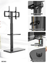 Universal Floor TV Stand with Mount 80 Degree Swivel Height Adjustable and Space Saving Design for Most 27 to 65 inch LCD, LED OLED TVs, 2 Shelves Perfect for Corner & Bedroom HT2002B Hemudu
