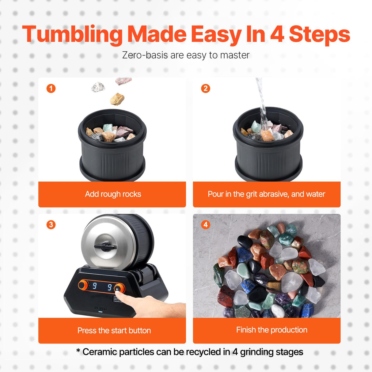 VEVOR Rock Tumbler Kit, 4 lbs Rock Polishing Kit, 9 Speed Settings 9-Day Polishing Timer Stone Polishing Kit, Rock Polisher with Rough Gemstones and Polishing Grits, Rock Polisher for Kids Adults VEVOR