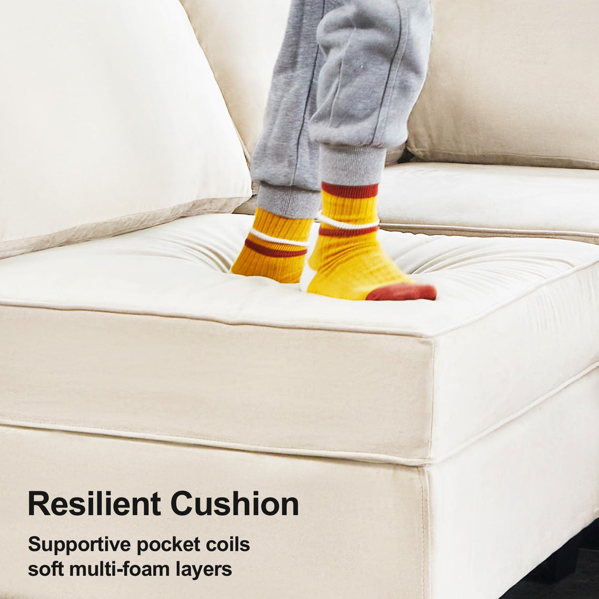 Belffin Oversized Modular Sectional Sofa U Shaped Couch with Storage Ottoman Velvet Sectional Couch for Living Room, Beige Belffin