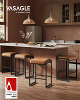 VASAGLE EKHO Collection - Bar Stools Set of 2, Counter Height Bar Stools, Synthetic Leather with Stitching, Mid-Century Modern Counter Stools, 26-Inch Tall, Kichen Home Bar Dining Room, Caramel Brown VASAGLE