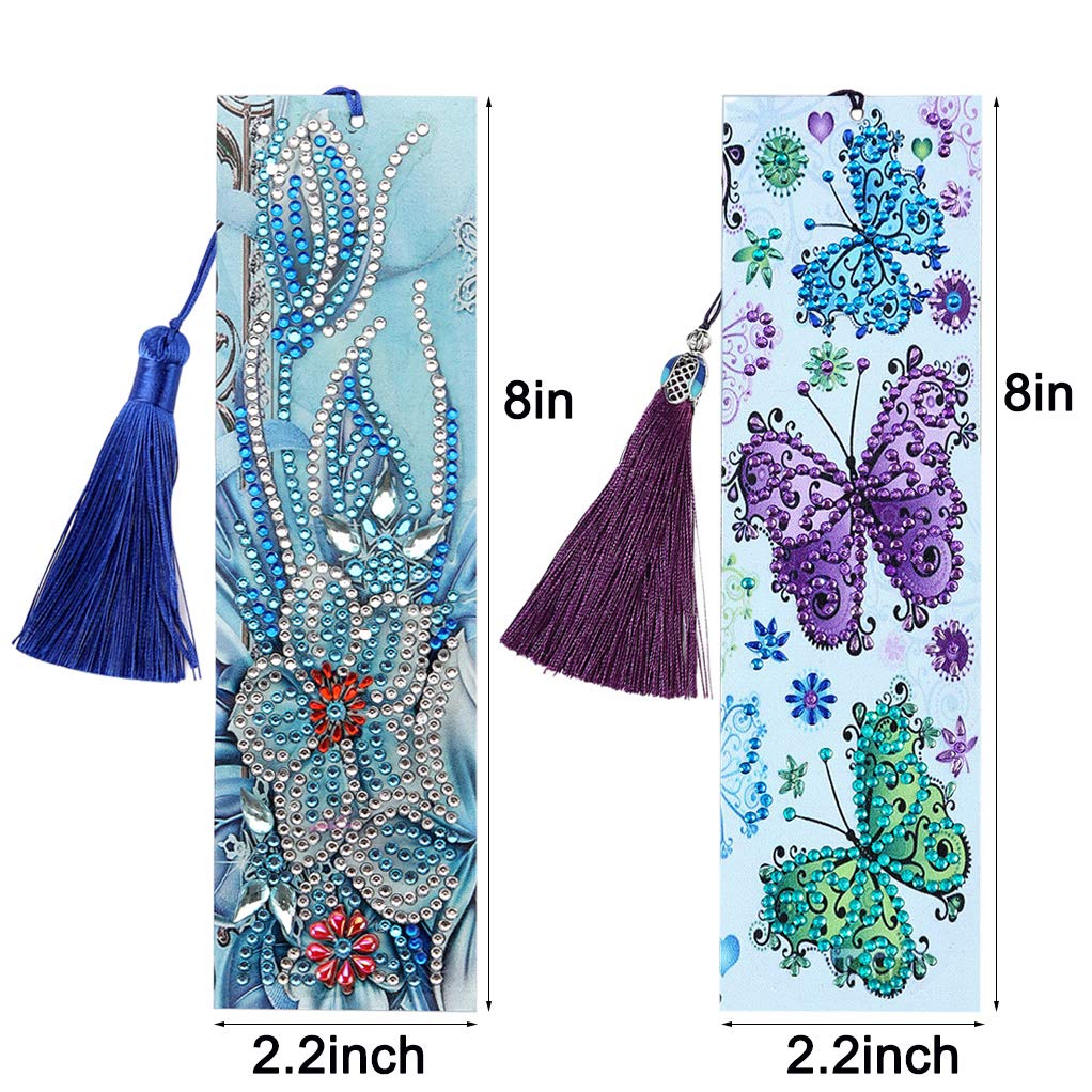 Bskifnn 2Pack Diamond and Painting Bookmarks DIY Bookmarks with Tassel Great Gifts for Christmas, Thanksgiving, New Year, Birthday Bskifnn
