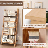BFECGDXT 5 Tier Ladder Bookshelf, Wooden Ladder Shelf Bookcase Space-Saving, Freestanding Storage Rack Organizer for Living Room, Home Office and Bedroom, Wood Color BFECGDXT