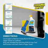 Cerama Bryte Combo Kit POW-R Grip, Scraper, Pads & Removes Tough Stains Cooktop and Stove Top Cleaner for Glass - Ceramic Surfaces, 10 Ounces, 6 Piece Cerama Bryte