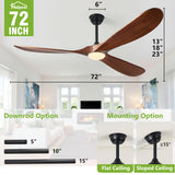 Haipeel 72 Inch Ceiling Fans with Lights, Wood Outdoor Ceiling Fan with Light and Remote Control Propeller Modern Large Ceiling Fans for Patios Gazebo Farmhouse Indoor Quiet High cfm ETL, Dark Walnut Haipeel