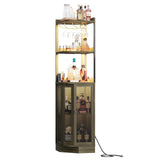 EOYUTLLY Corner Bar Cabinet with Power Outlet and LED Strip, 5-Tier Corner Liquor Wine Display Cabinet for Home, Storage Solution, for Living Room, Kitchen, Home, Gray EOYUTLLY