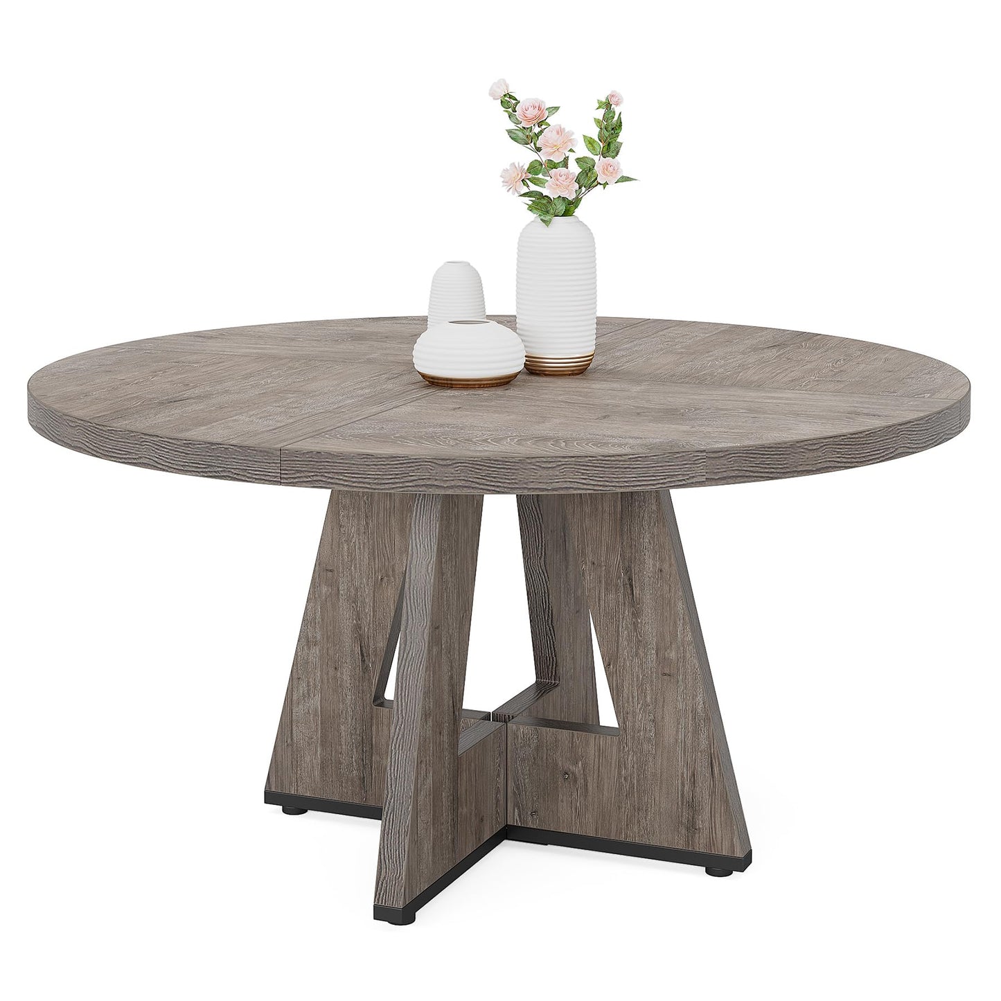 Tribesigns Round Dining Table Wood Kitchen Table for Dining Room Living Room, 47 inches Dining Room Tables for 4 Person, Farmhouse Dinner Table with Wooden Table Top and Legs, Rustic Grey(Onl - WoodArtSupply