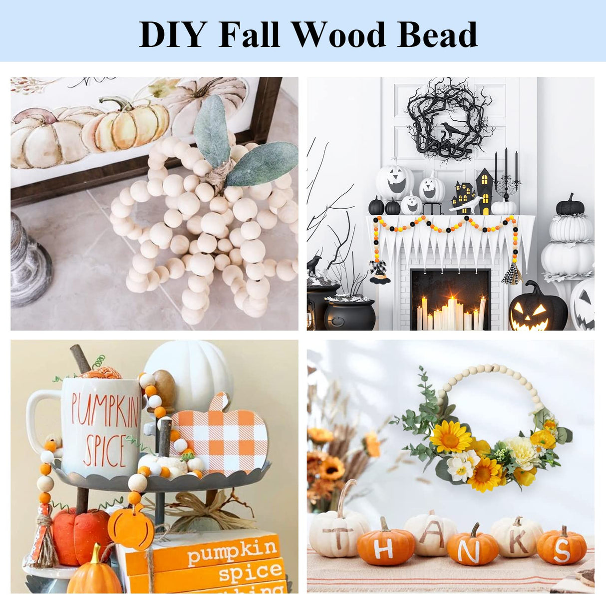 UOONY 800pcs Wooden Beads for Crafts 7 Sizes Unfinished Natural Wood Beads Wooden Beads Bulk 6mm, 8mm, 10mm, 12mm, 14mm, 16mm, 20mm Beads for Garland Macrame Jewelry Making DIY Farmhouse Decor UOONY