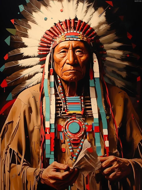 KAYEIUU American Indian Diamond Painting Indian Tribal Chief Diamond Art Kits for Adults, Full Round Gemstone Stitch Kit, for Wall Decor 12x16 inch KAYEIUU