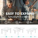 PatioPerk Extendable Dining Room Table for 6-10 Person, Plank and Beam Farmhouse Large Rectangular Kitchen Tables for Living Meeting Room (Black) PatioPerk