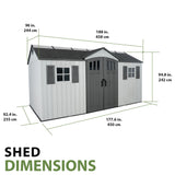 Lifetime Outdoor Storage Shed, 15x8 Ft, Gray, Resin Backyard Tool Shed with Lockable Doors and Weather-Resistant Panels Lifetime