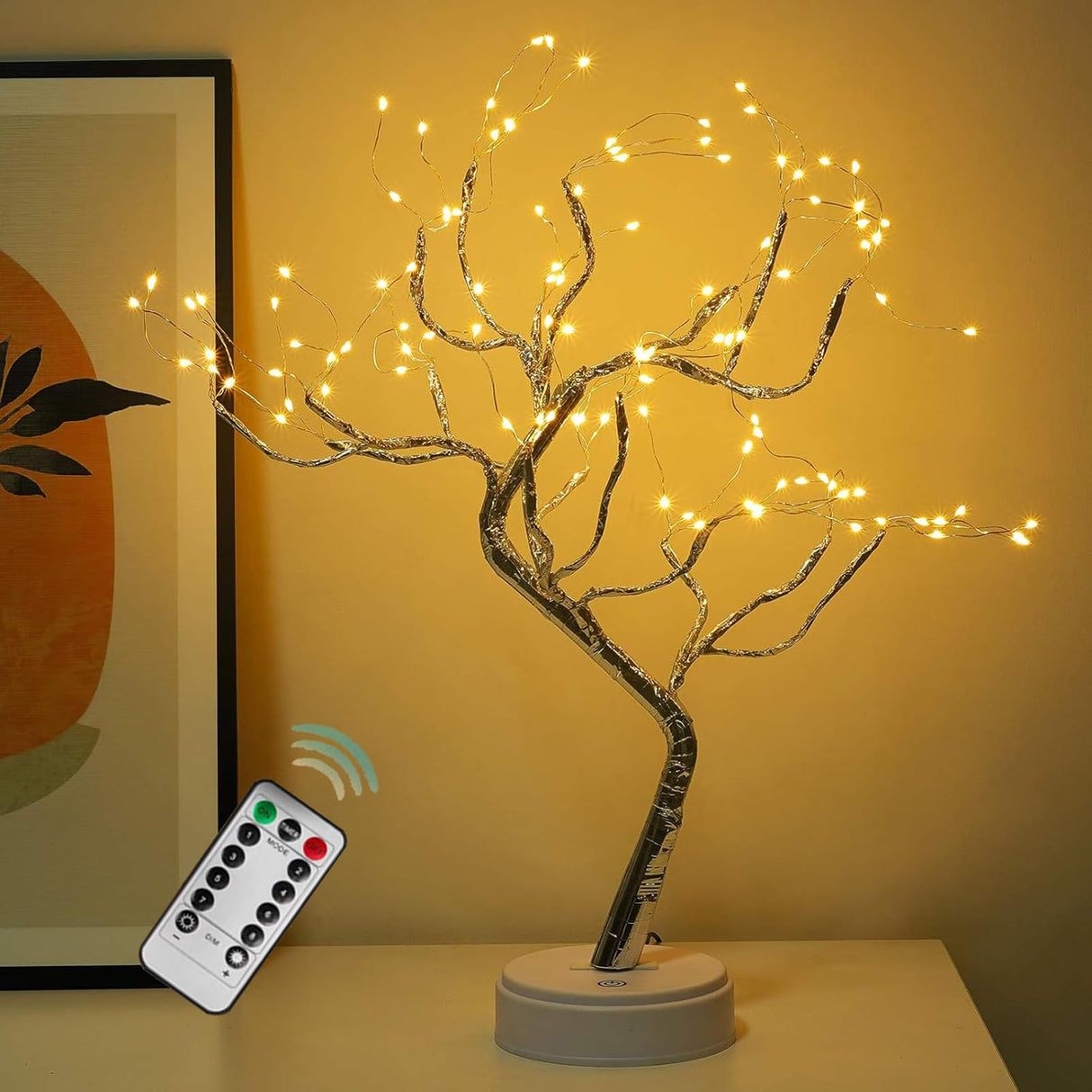 OURBAOFU 20” 108LED Fairy Sparkly Tree Lamp with Remote Control, USB&3AA Powered 8 Modes, DIY Bonsai Artificial Tree Lights, Fairy Spirit Tree Light for Bedrooms Desktop Christmas (Warm White) OURBAOFU