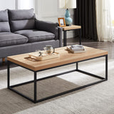 CENSI Oak Coffee Table for Living Room, 47" Modern Industrial Rectangular Wood and Metal Coffee Table with Extra Thick Tabletop(Natural Wood) CENSI