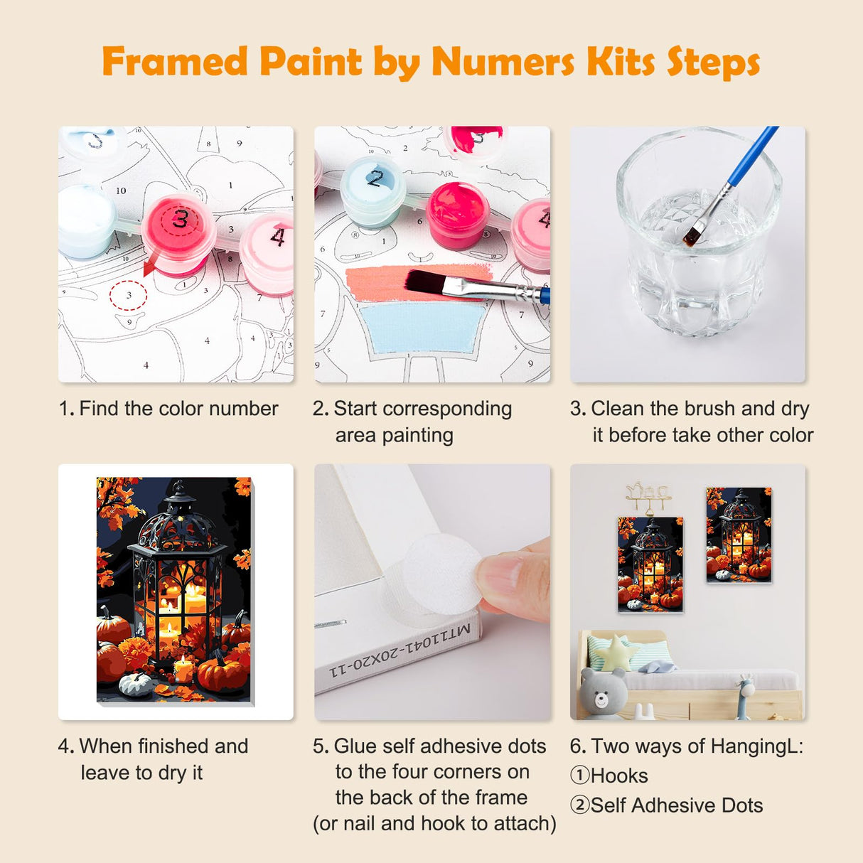 MOGTAA Halloween Paint by Numbers Kit for Adults Beginners with Frame, Fall Pumpkin Adult Paint by Number Kits on Canvas with Easel, Easy DIY Candle Oil Painting Kits for Home Decor, 8x12in MOGTAA