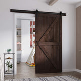 FREDBECK 42in x 84in Brown Barn Door with 7ft (84inch) Barn Door Hardware Track Kit and Handle Included, Double Surfaces,Simple Assembly is Required,K-Frame,Coffee FREDBECK