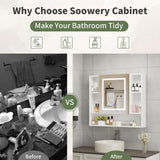 SOOWERY Medicine Cabinet Mirror with Led Light 27.5" W x 24.3" H Lighted Vanity Mirror Wall Mounted Bathroom Storage Cabinet with Single Door Surface Farmhouse Bathroom Cabinets White SOOWERY