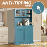Ayiseedmid Tilt Out Trash Can Cabinet, Kitchen Pantry Cabinet, Tilt Out Laundry Hamper Cabinet with Hideaway Drawer, Recycling Freestanding Dog Food Storage Cabinet in Blue Ayiseedmid