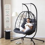 Easyego Double Egg Chair with Stand Hammock Swing Chair 2 Person Outdoor Indoor Hanging Loveseat with UV Resistant Removable Cushion for Patio Living Room-660LBS Capacity, Grey Easyego