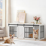 MAHANCRIS Dog Crate Furniture for 2 Dogs, 63" Heavy Duty Dog Kennel with Sliding Barn Door, Wooden Double Dog Crate with Divider for Small Medium Dogs, Indoor Dog Cage TV Stand, White DCHW16001N1 MAHANCRIS