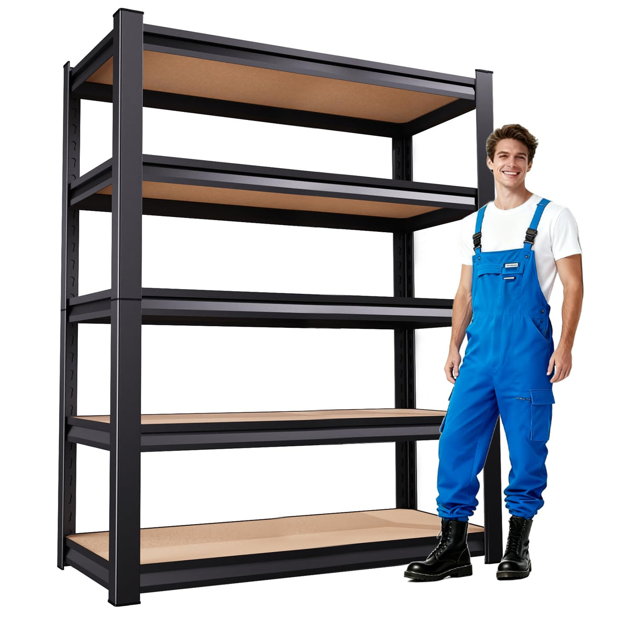 5-Tier Garage Shelving Heavy Duty, Adjustable Storage Shelves, 2500LBS Metal Garage Shelves,Storage Rack for Basement, Warehouse, Pantry, Easy Assembly, Black (wooden-72''H x 35.4''W x 15.7''D) ZZXCBB
