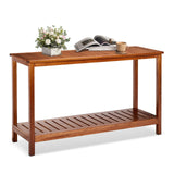 VINGLI 49in Solid Wood Outdoor Console Table, 2-Shelf Wooden Outdoor Accent Plant Table Multifunctional Buffet Bar Storage Organizer for Indoor Patio Porch and Entryway (Natural) VINGLI