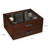 CASE ELEGANCE 8 Slot Watch Box Case Organizer for Men, Cherry Wood Walnut Finish, Watch Display Case, Modular Valet Tray, Apple Watch Compatible with Apple Watch Stand, Accessory Drawer, Pillow Stands CASE ELEGANCE