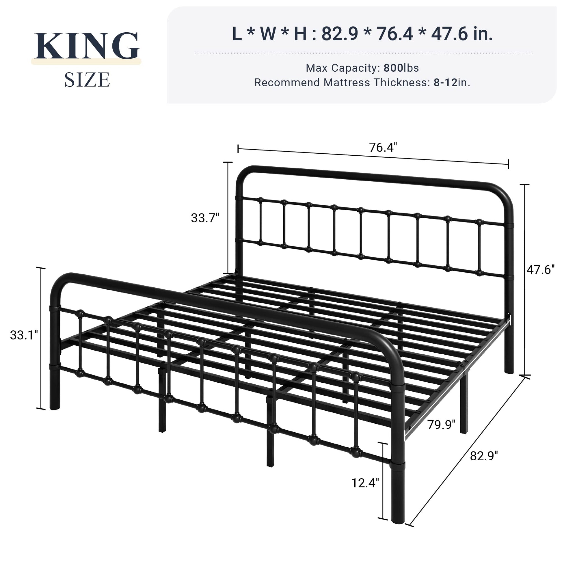 Allewie King Size Victorian Style Metal Platform Bed Frame with Wrought Iron Headboard and Footboard - No Box Spring Needed, Black - WoodArtSupply