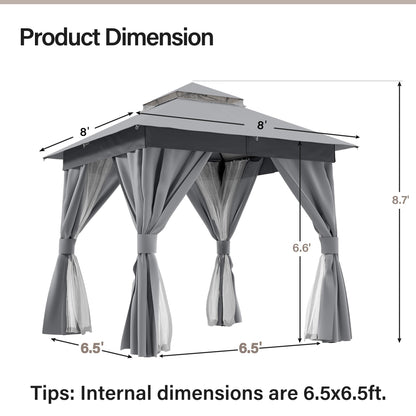 LAUSAINT HOME Outdoor Patio Gazebo 8'x8' with Expansion Bolts, Heavy Duty Gazebos Shelter Party Tent with Double Roofs, Mosquito Nettings and Privacy Screens for Backyard, Garden, Lawn, Smoke Grey