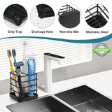 Toothbrush Holders for Bathrooms, Stainless Steel Bathroom Toothbrush Holder Kids Electric Tooth Brushing Holder Stand and Toothpaste Holder for Bathroom Accessories Organizer with Tray, Black (Small) Chintu