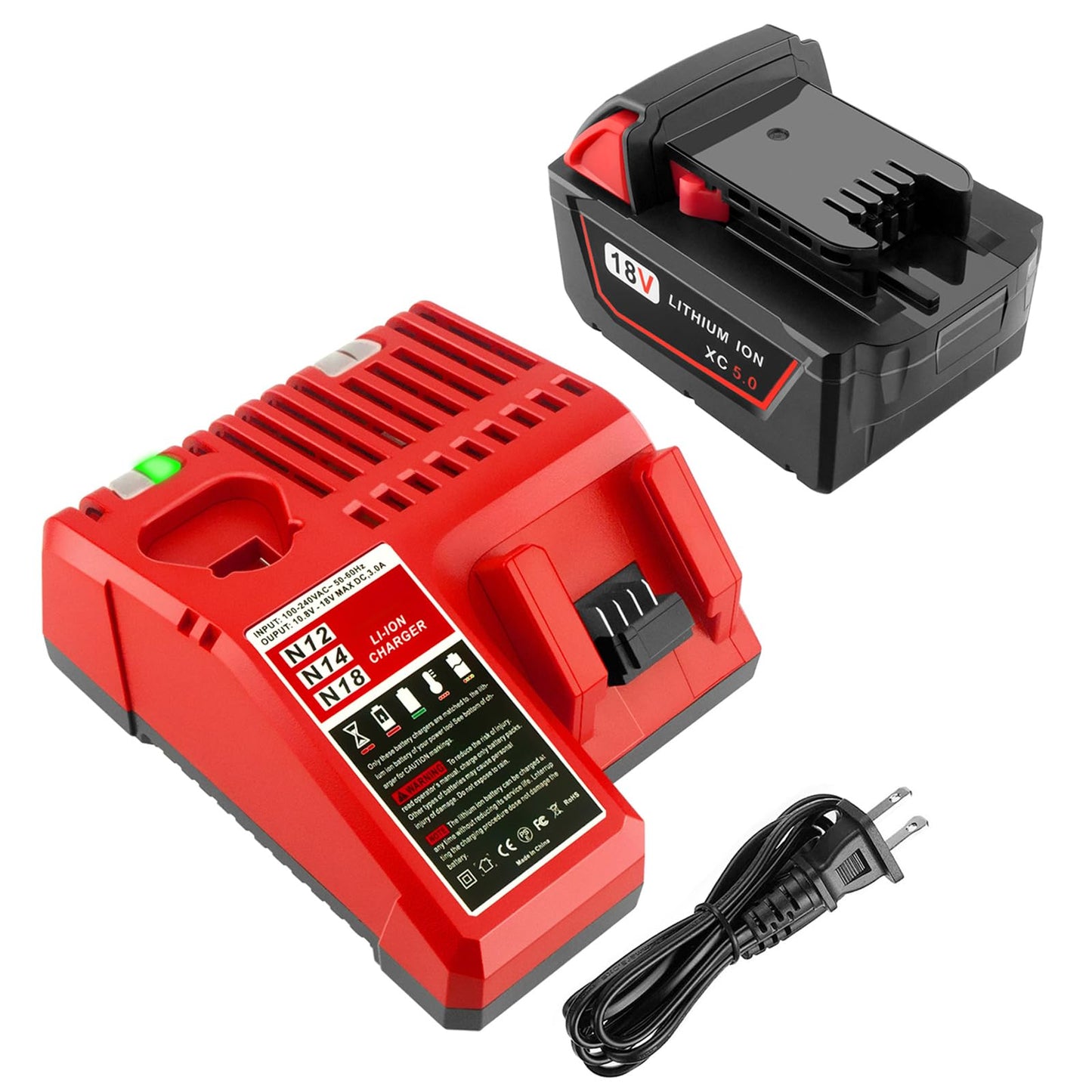 GOOALITY 5.0Ah 18V Lithium Battery and Charger Compatible with Milwaukee 18V 48-11-1852 48-11-1850 48-11-1862 48-11-1865 M18 Batteries - WoodArtSupply