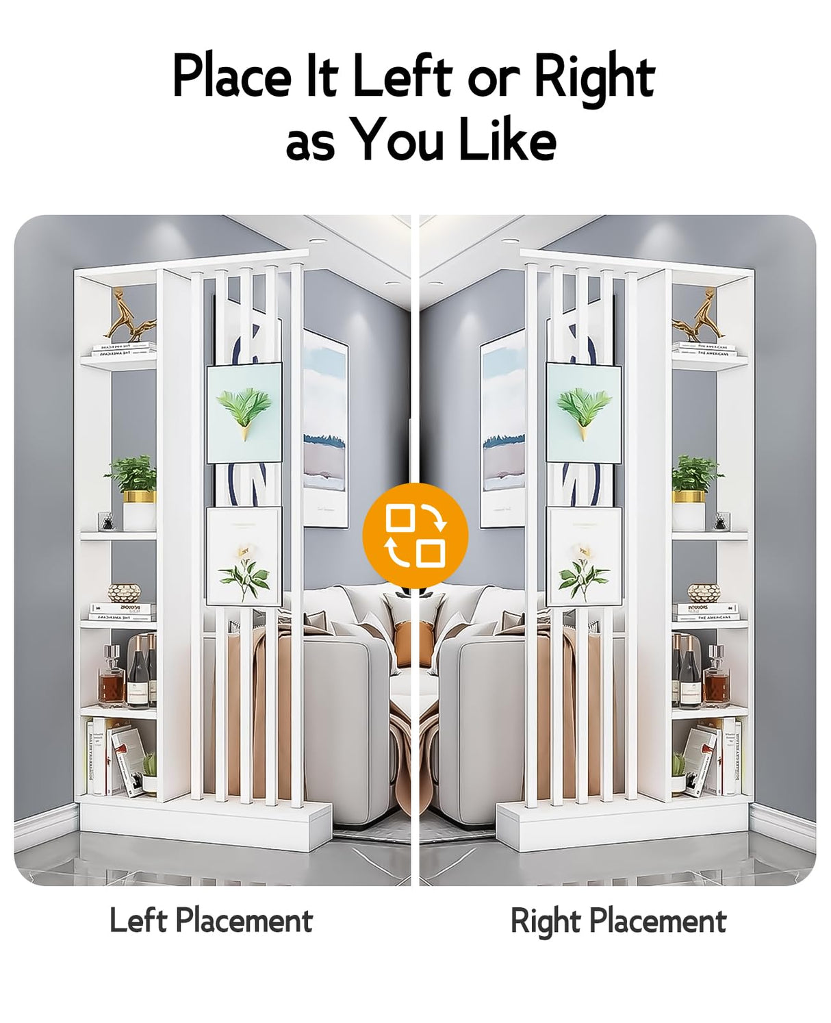 Wall Room Divider, Storage Cabinet Storage Display with Shelves, Modern Freestanding Wood Room Divider Screen, Wall Privacy Screens for Home Office Decorative (White,31.5" L x 9.5" W x 79.5" H) Kavie