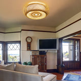 16"Woven Wicker Boho Light Fixtures Ceiling Mount, Hand-Woven Shade Flush Mount Ceiling Light, Farmhouse Rattan Ceiling Light Drum Shade, Flush Mount Chandelier for Bedrooom Nursery Restaurant OUKANING