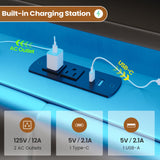 BTHFST Bed Frame Twin Size with Lift Up Storage, Power Outlet & RGB Lights, Upholastered Storage Headboard, Twin Boys Bed with Heavy Duty Steel Slats, No Box Spring Needed, PU Black BTHFST