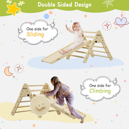 BanaSuper Foldable Pikler Triangle Climber with Ramp 2-in-1 Wooden Climbing Triangle Set with Ladder & Slide Montessori Climbing Toys for Toddler Kids Indoor Playground Play Gym Gift for Boys Girls