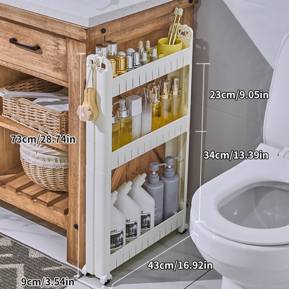 3.54 Slim Storage Cart Durable Bathroom Organizer Slide Out Storage Cart Rolling Utility Cart Slide Out Organizer Narrow Shelf Rack for Kitchen Bathroom Study Office UEncounter