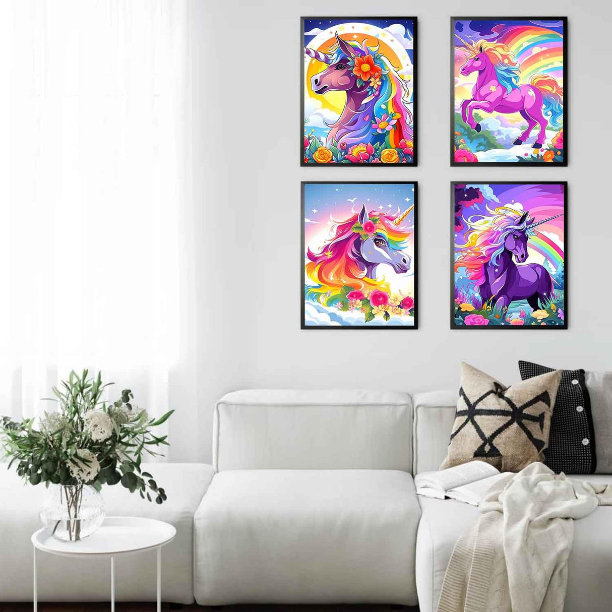 ZXQL 4 Pack Unicorn Paint by Numbers Kit for Adults Beginners, 12" Wx16 L Paint by Numbers for Adults Rolled up Canvas for Painting Home Decor Creative Wall Art with Nice Gift Box ZXQL