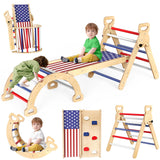 Xickboke Pikler Triangle Set Flag Style, Wooden Montessori Climbing Set,Foldable Pickler-3-Piece Climbing Gym with Triangle Climbing Frame, Arch, Ramp, Indoor Climbing Toys for Children Aged 1-3 Xickboke