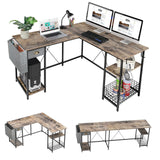 X-cosrack 2 Person Desk Large L-Shaped Computer Desk with Storage Shelves Drawer, Home Office Writing Corner Desk, Long Desk PC Laptop Workstation with Hooks Storage Bag Cable Hole X-cosrack
