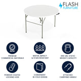 Flash Furniture Freeman 4' Round Plastic Folding Event Table with Carrying Handle, Bi-Fold Portable Banquet Table for Indoor/Outdoor Events, White Flash Furniture
