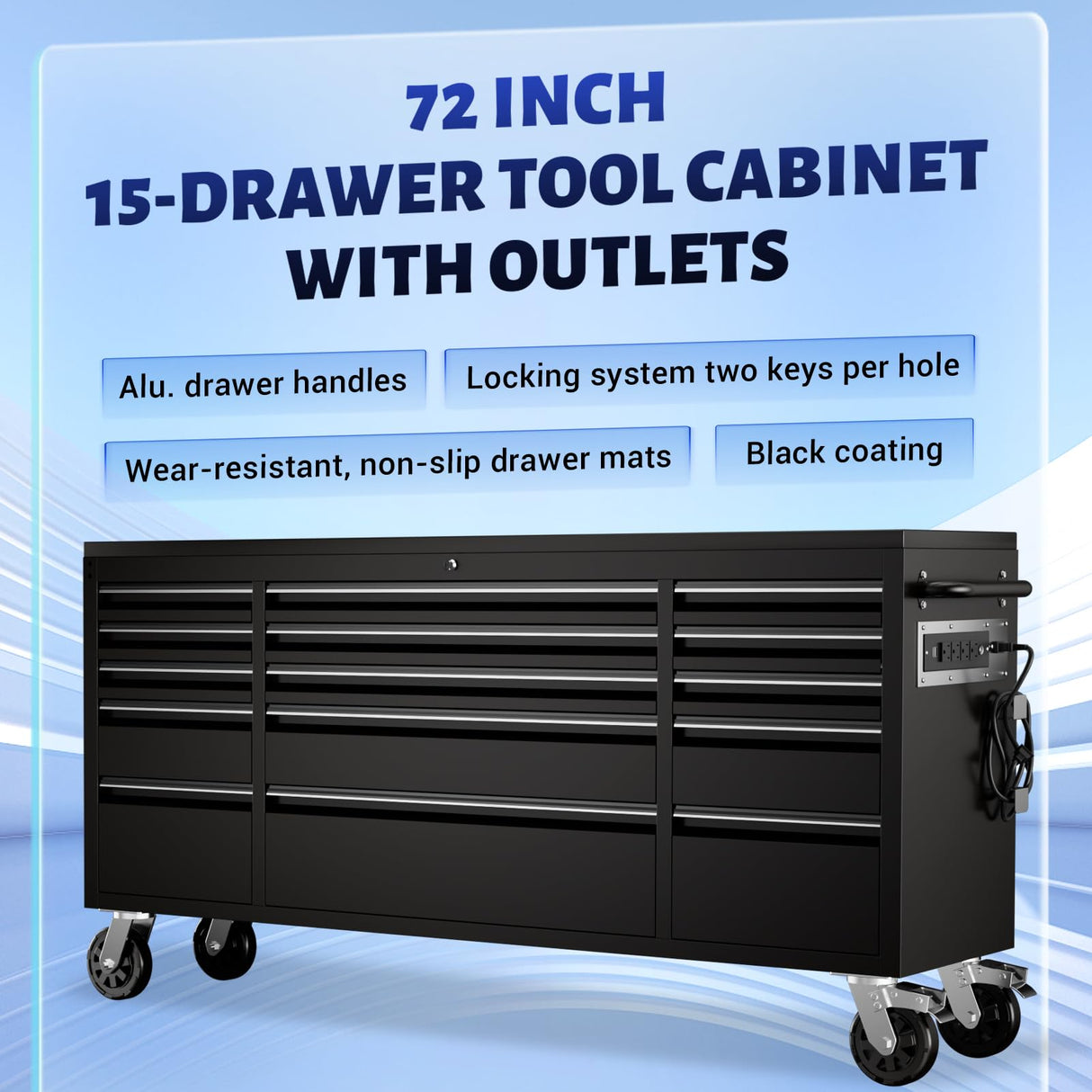 CHETTO C 72-inch Rolling Tool Chest Cabinet Mobile Workbench with 15 Storage Drawers and Wheels, Outlet Black Tool Box for Garage CHETTO C