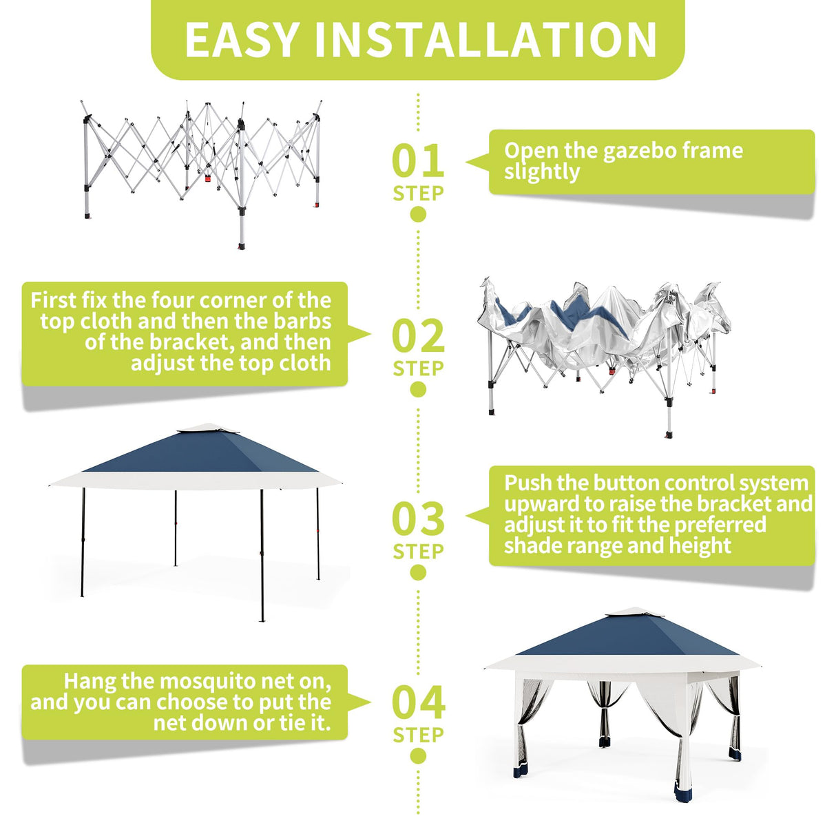 12x12ft Patio Gazebo, Outdoor Canopy with Mesh Walls, Pop Up Gazebo Tent with 4 Ropes 8 Stakes & Portable Carrying Bag, Double Roof, Easy Up Pavilion for Outside Garden, Backyard, Lawn Hipicute