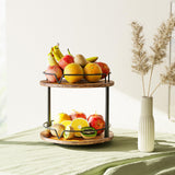 KLM 12" Wood Lazy Susan, Rotating Spice Rack, 2 Tier Spice Turntable Organizer, Industrial Turntable Spice Holder, for Kitchen Countertop and Cabinet, Compact and Versatile, Rustic Brown KLM