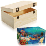 2 Pcs Unfinished Wood Box Natural Large Wooden Box 13 x 9.8 x 6.3 in, 10.6 x 7.9 x 5.5 in Pine Art Storage Boxes with Hinged Lid and Front Clasp for DIY Craft Hobbies Home Jewelry Keepsake Treasure Reginary