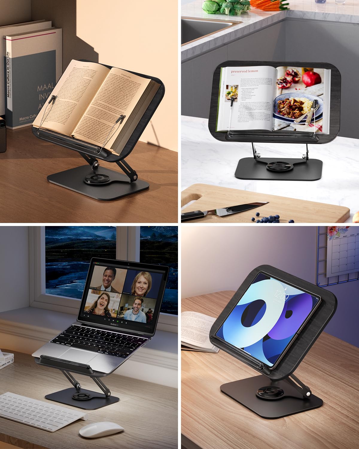 Viozon Book Stand for Reading,Book Holder, Height&Angle Adjustable, 360° Rotating Base, Foldable and Portable, Lightweight for Office, Kitchen, School Textbook, Recipe, Magazine,Kindle,Table B Viozon