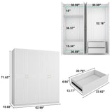 LABROSKIA White Wardrobe Closet with Grooved 4 Doors, Bedroom Armoire with Shelves, Wooden Wardrobe Closet Cabinet for Hanging Rod Clothes, Wardrobe Storage Closet (White) LABROSKIA