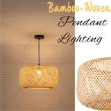 LUJOGUID 17.72in Bamboo Drum Light Rattan Wicker Hand Woven Lighting Fixture Boho Coastal Beach Chandelier Hanging Basket Lights for Kitchen Island Dining Room Restaurant Hallway Foyer LUJOGUID
